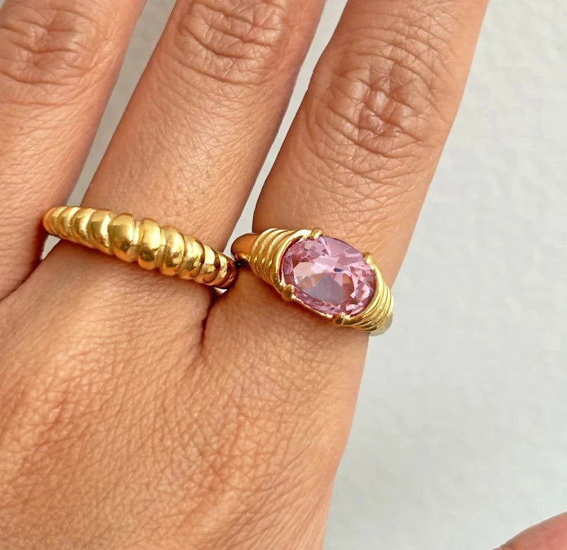 Youthway Cubic Zirconia Diamonds Metal Stainless Steel Waterproof Snake Fashion Gold Color Ring for Women Charm Stylish Jewelry
