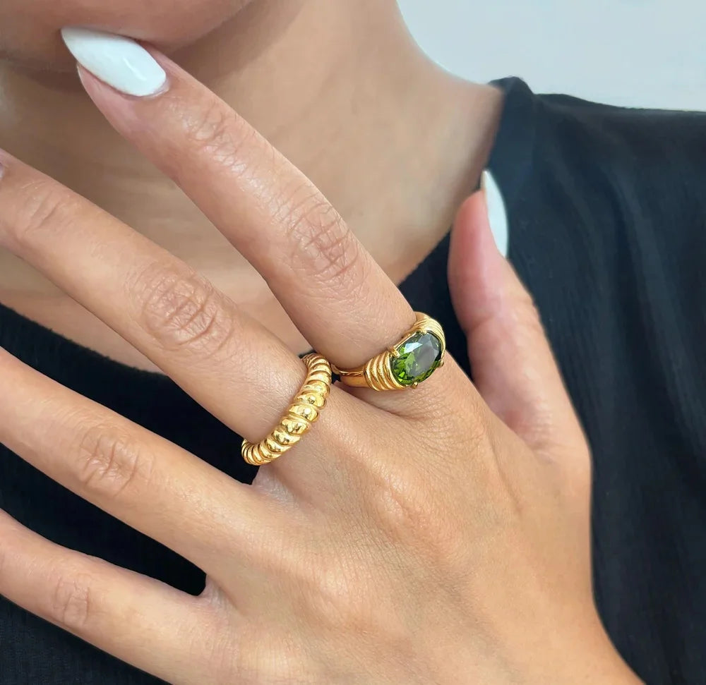 Youthway Cubic Zirconia Diamonds Metal Stainless Steel Waterproof Snake Fashion Gold Color Ring for Women Charm Stylish Jewelry