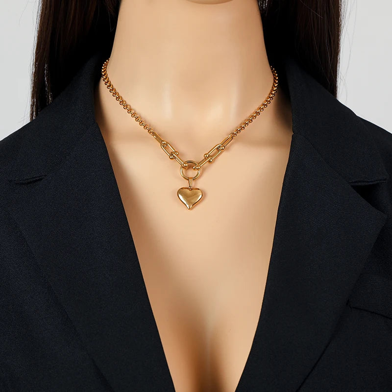 EILIECK 316L Stainless Steel Heart Love Pendant Necklace For Women Fashion 18K Gold Plated Neck Chain Waterproof Jewelry Gift