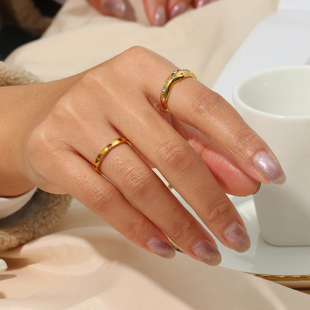 E.B.belle New In Stainless Steel Irregular Snake Shape Crystal Ring Gold Plated Tarnish Free Jewelry Laides Elegant Ring