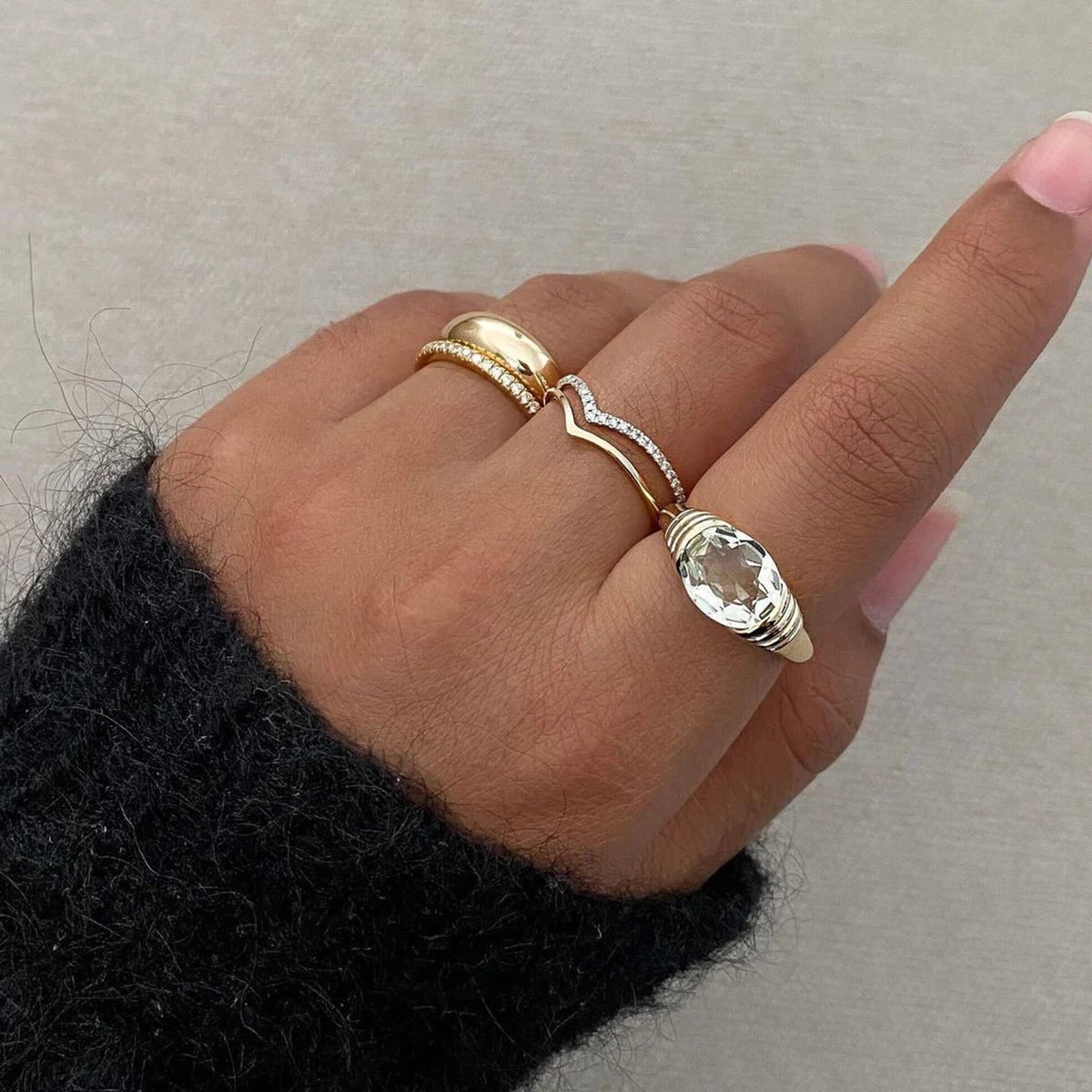 Youthway Cubic Zirconia Diamonds Metal Stainless Steel Waterproof Snake Fashion Gold Color Ring for Women Charm Stylish Jewelry